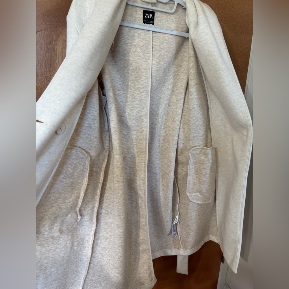 Zara Women's Belted Wrap Trench Coat - Light Oatmeal M - Picture 3 of 3